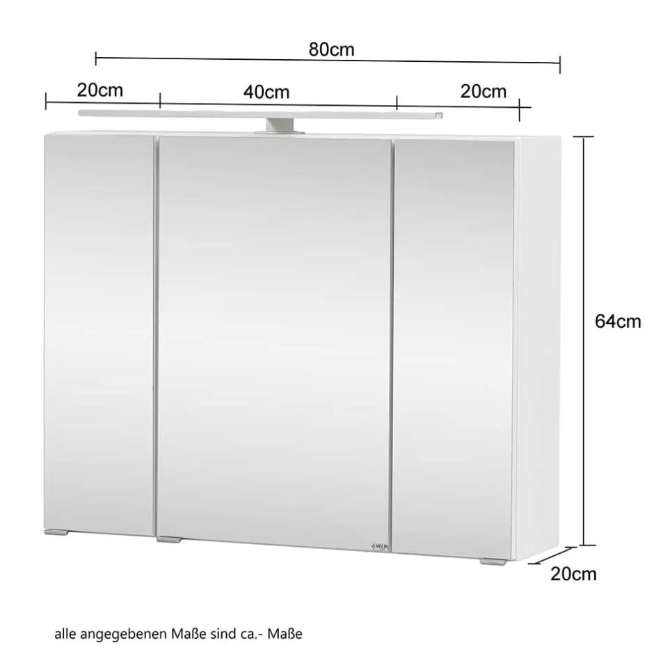 Wohnen 80x64x20 Bad Hängeschrank mit Spiegeltüren - Dastroz