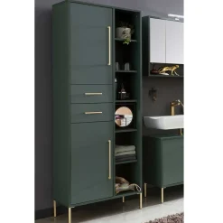 Wohnen 67x184x33 Bad Hochschrank in Dunkelgrün & Gold - Aqua