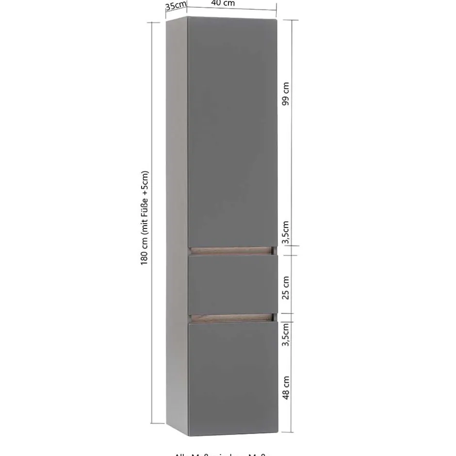40x185x35 Bad Hochschrank in Grau mit Wildeiche - Agiruan^Wohnen Hot