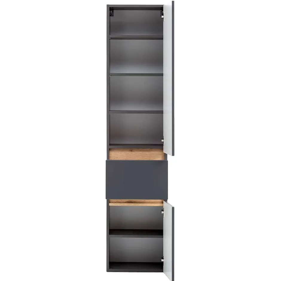 40x185x35 Bad Hochschrank in Grau mit Wildeiche - Agiruan^Wohnen Hot