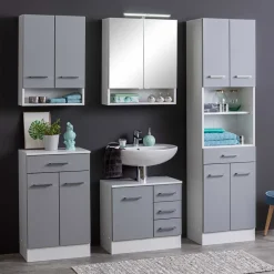 Wohnen 50x190x35 Bad Hochschrank in Hellgrau & Weiß - Girios