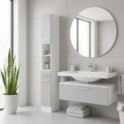 25x190x35 Bad Hochschrank in hellem Grau - Girios I^Wohnen Discount