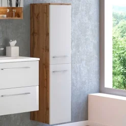 Wohnen 30x130x35 Bad Hochschrank in Weiß & Wildeiche - Yazemina