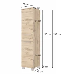 Wohnen 30x130x35 Bad Hochschrank in Weiß & Wildeiche - Yazemina