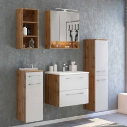 Wohnen 30x130x35 Bad Hochschrank in Weiß & Wildeiche - Yazemina