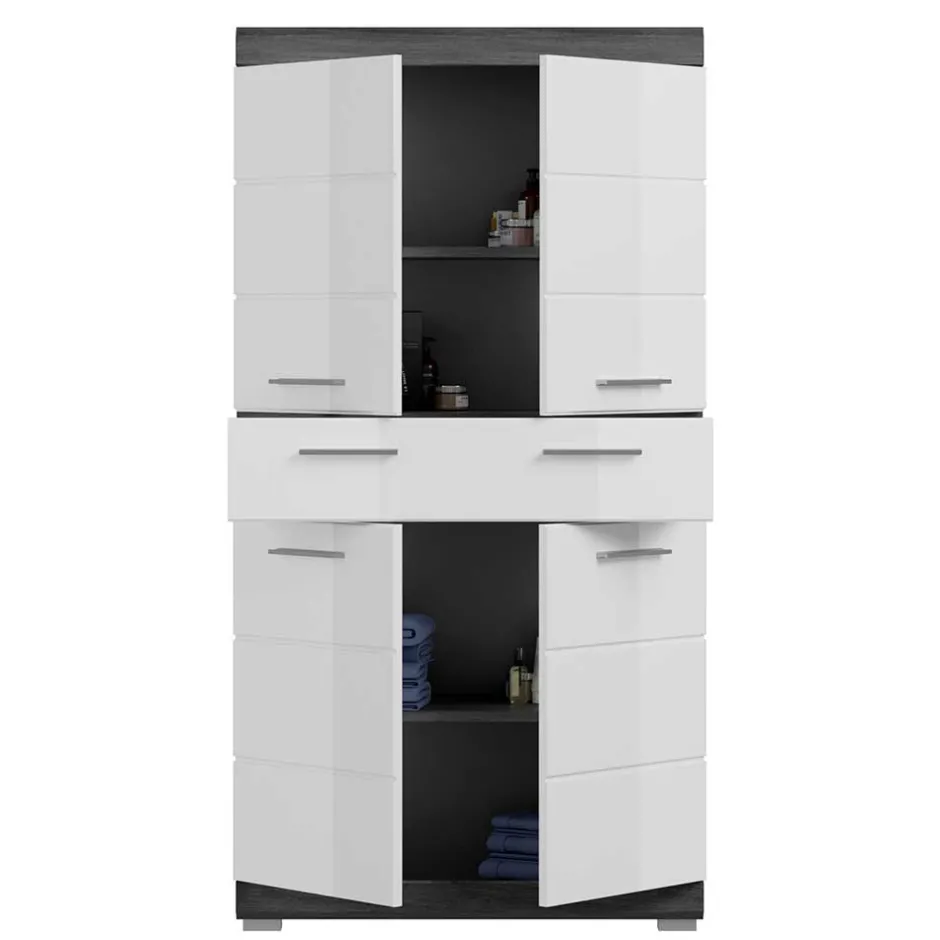 Wohnen 74x141x31 Badezimmer Highboard mit 4 Türen & Schublade - Nancys