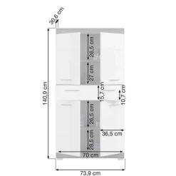 Wohnen 74x141x31 Badezimmer Highboard mit 4 Türen & Schublade - Nancys