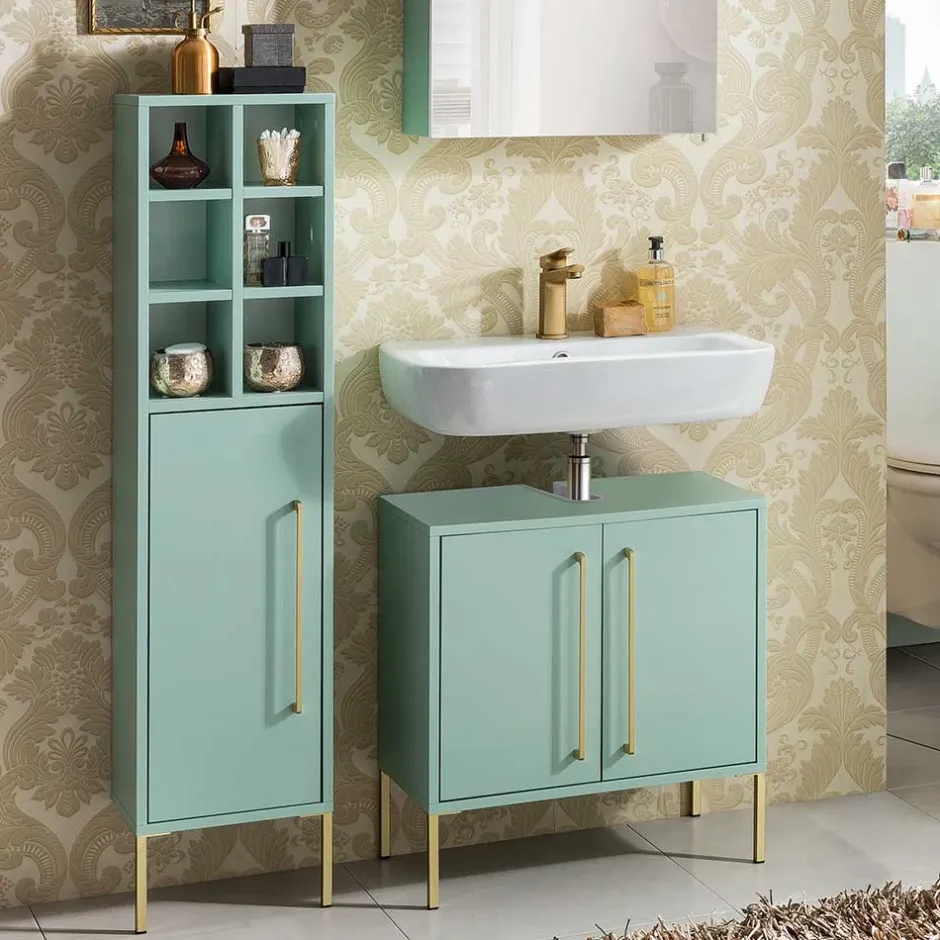 Wohnen 31x131x22 Badschrank in Mintgrün & Gold - Aparcian