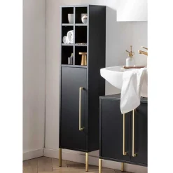 Wohnen 31x131x22 Badschrank in Schwarz & Gold - Vulcanisa