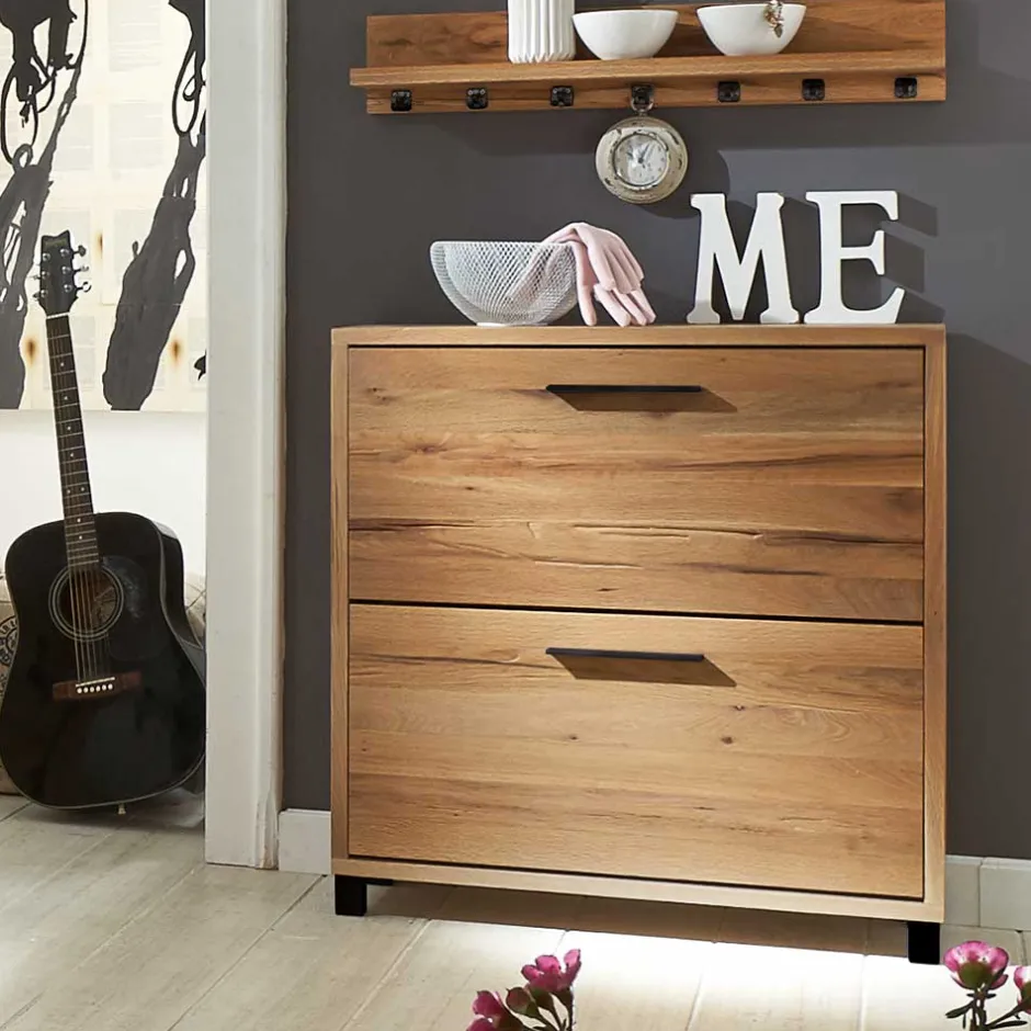 Wohnen 83x87x28 Balkeneiche Schuhkommode mit zwei Klappen - Alsbetas