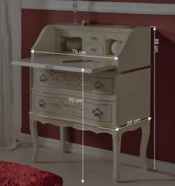 Wohnen 75x88x35 Barock Sekretär in Weiß & Gold - Iviada