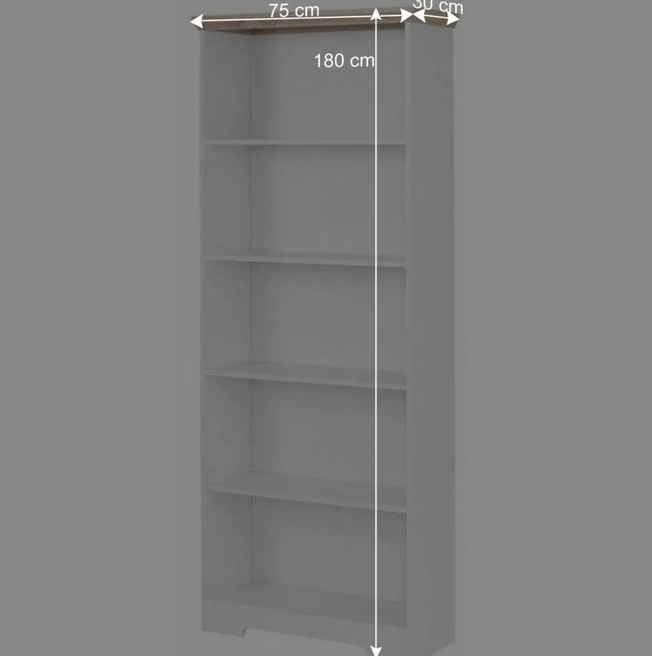 Wohnen 75x180x30 Bücher Regal mit fünf Fächern - Akedra