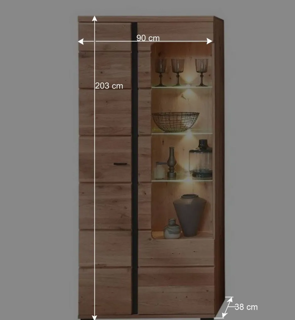 90x203x38 Beleuchtete Vitrine teilmassiv - Mattadore^Wohnen New