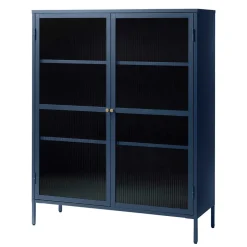 Wohnen 110x140x40 Blaues Stahl Highboard mit Glastüren - Atos