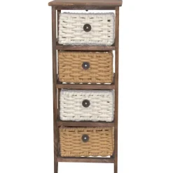 Wohnen 30x73x25 Braunes Holzregal mit vier Körben - Zeus