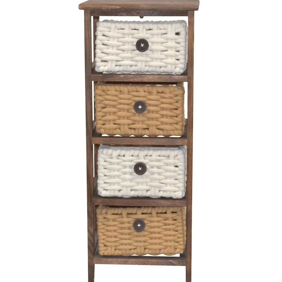 Wohnen 30x73x25 Braunes Holzregal mit vier Körben - Zeus