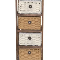 Wohnen 30x73x25 Braunes Holzregal mit vier Körben - Zeus