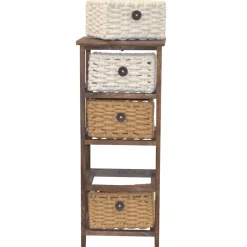 Wohnen 30x73x25 Braunes Holzregal mit vier Körben - Zeus