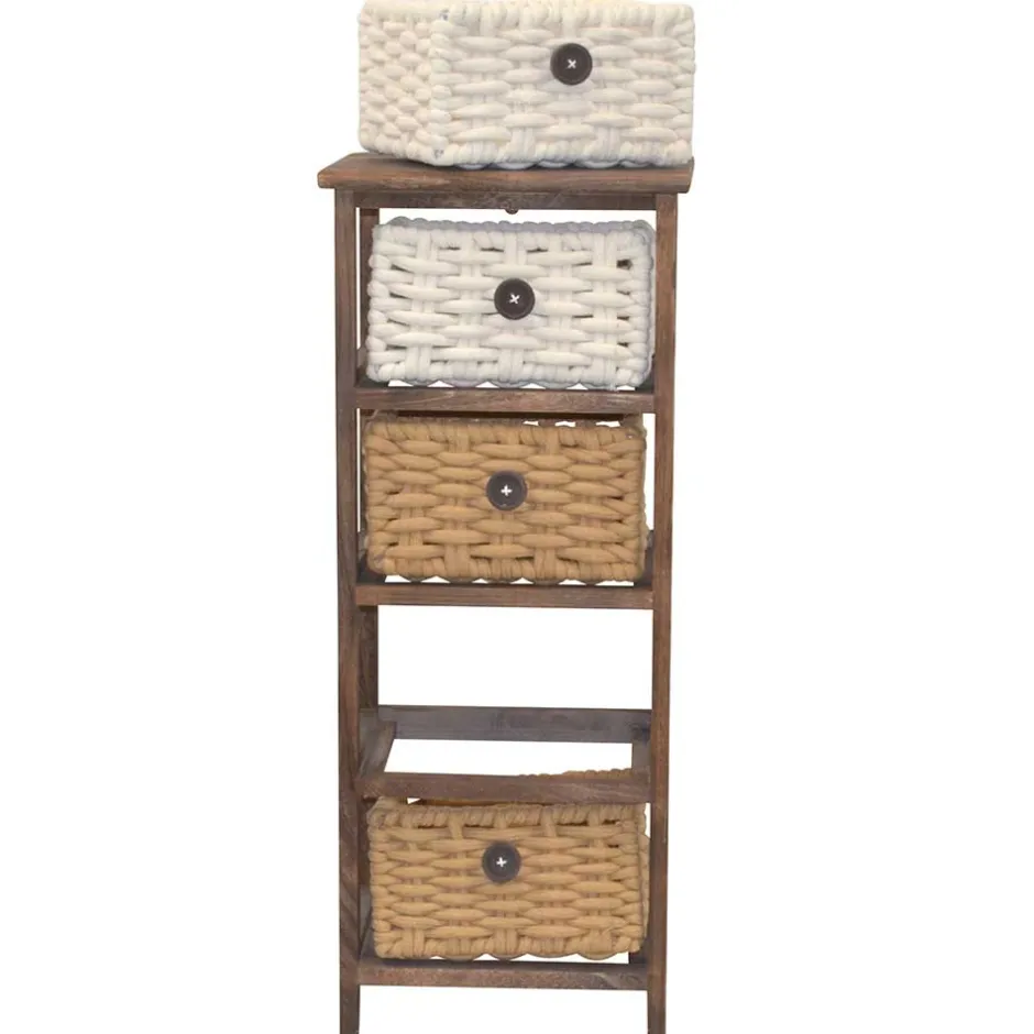 Wohnen 30x73x25 Braunes Holzregal mit vier Körben - Zeus