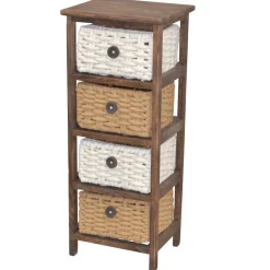 Wohnen 30x73x25 Braunes Holzregal mit vier Körben - Zeus