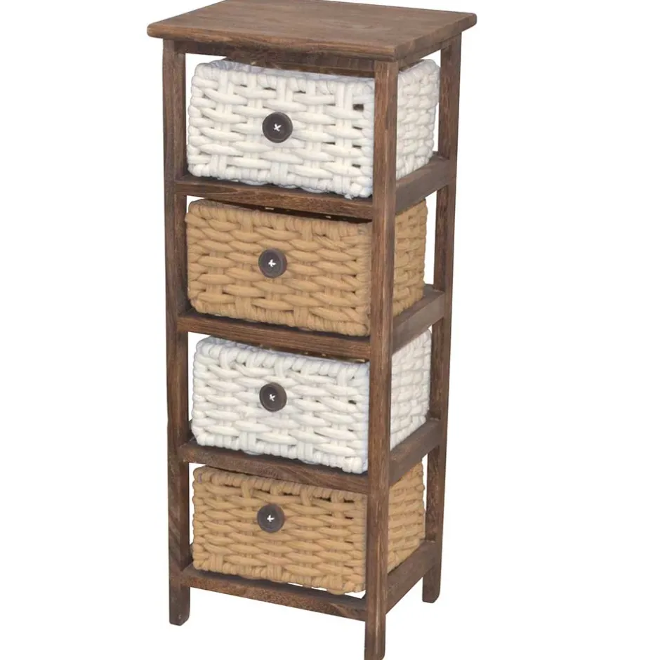 Wohnen 30x73x25 Braunes Holzregal mit vier Körben - Zeus