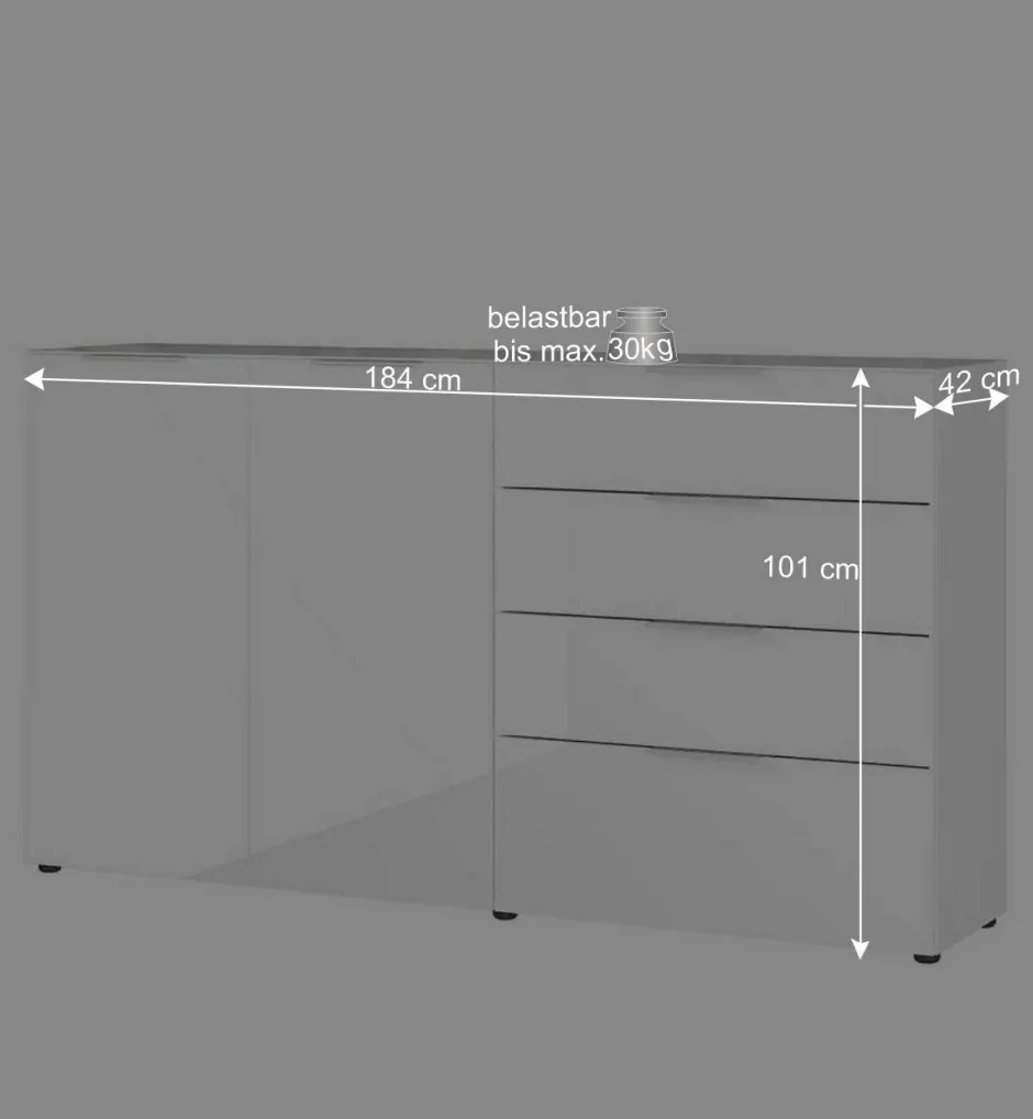 184x101x42 cm Design Sideboard mit Glas Beschichtung - Daven^Wohnen