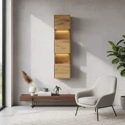 Wohnen 43x169x33 cm Hängevitrine aus Wildeiche - Obinson