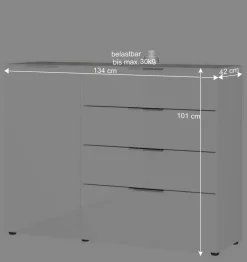 134x101x42 cm Kommode in Weiß mit Glas - Rufu^Wohnen Online