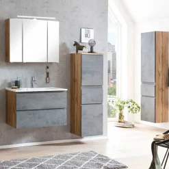130x40x35 cm Midi Badschrank in Beton & Wildeiche - Mia^Wohnen Outlet
