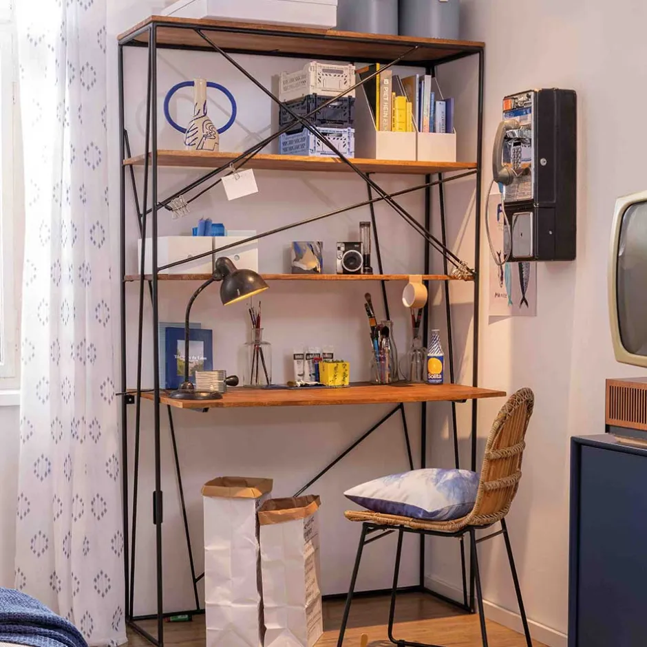 120x202x60 cm Regal mit Schreibtisch im Loft Style - Offia^Wohnen