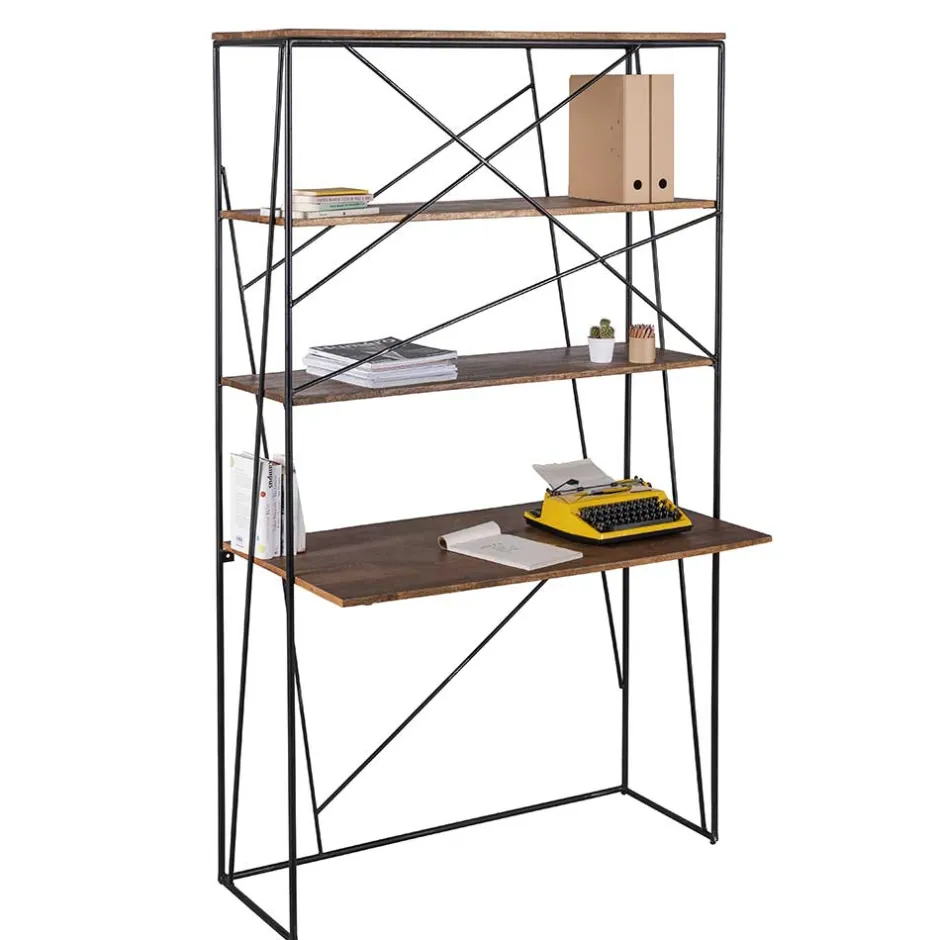 120x202x60 cm Regal mit Schreibtisch im Loft Style - Offia^Wohnen