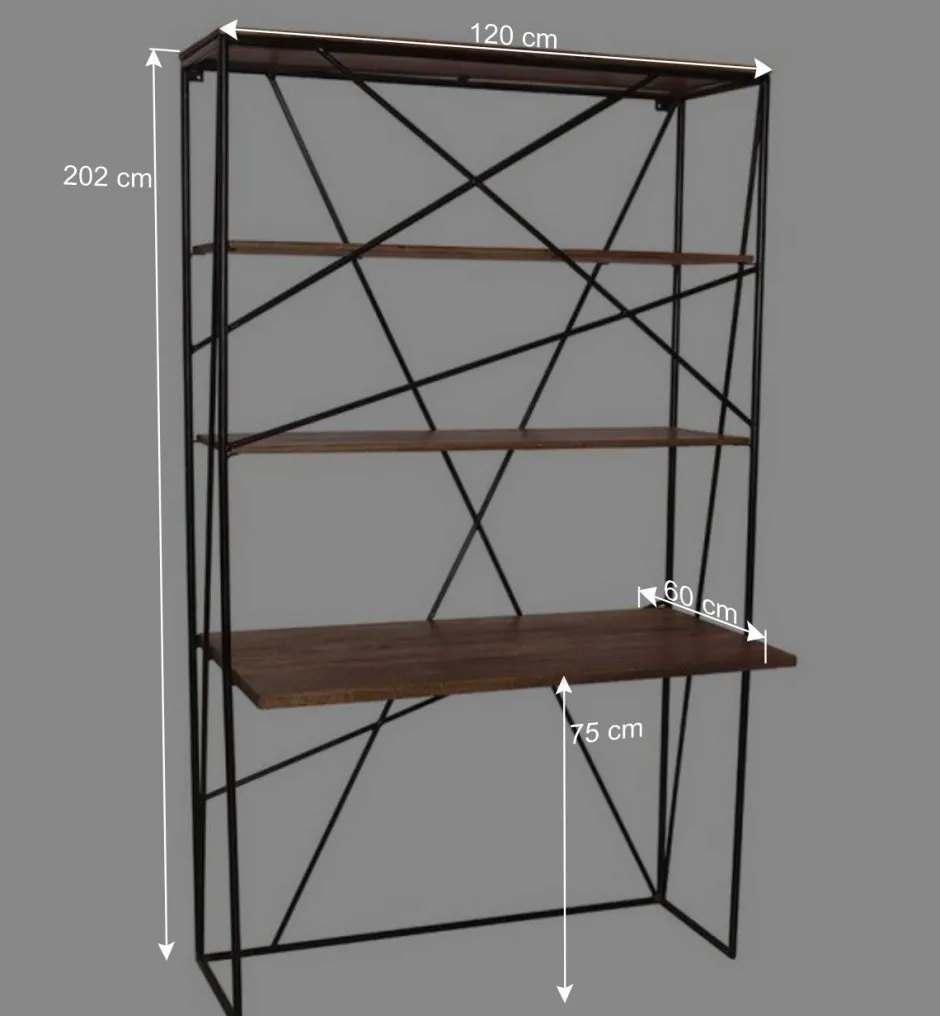 120x202x60 cm Regal mit Schreibtisch im Loft Style - Offia^Wohnen