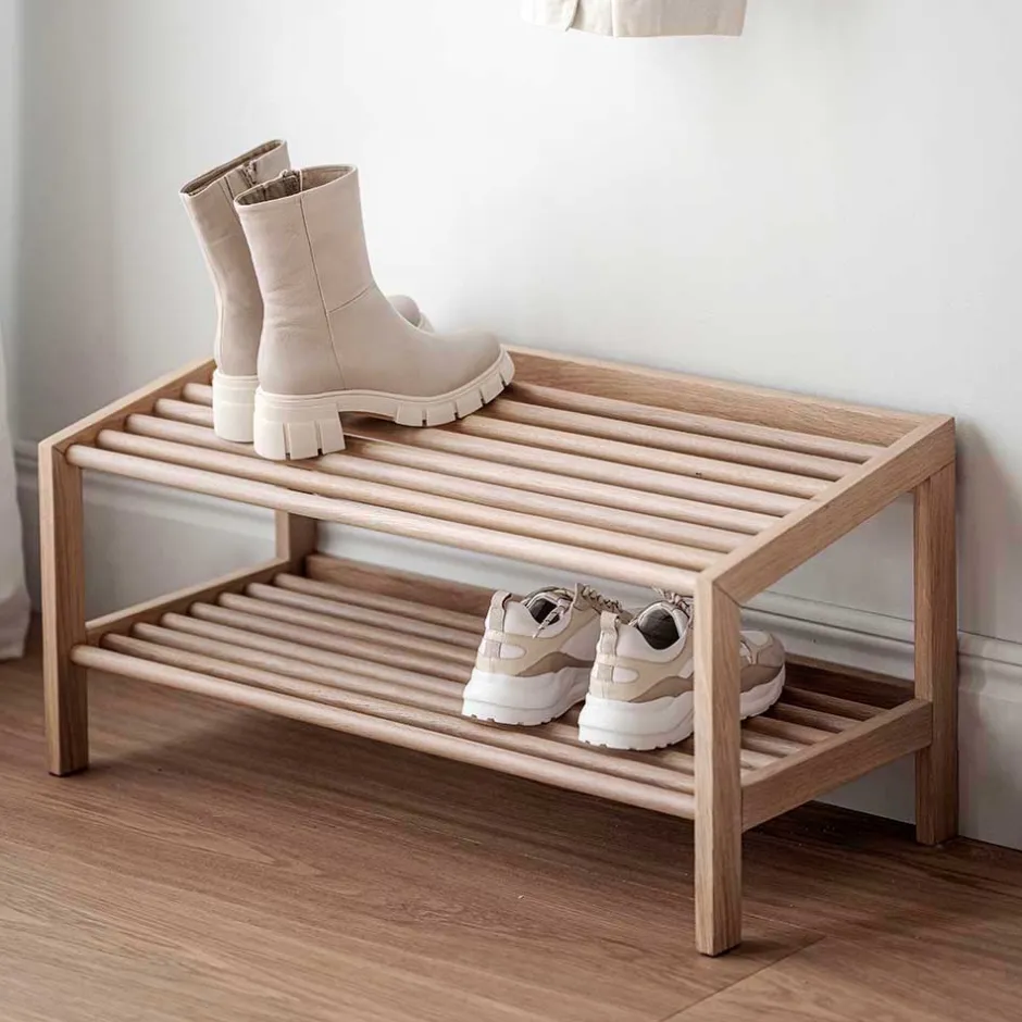 Wohnen 80x40x37 cm Skandi Schuhregal mit zwei Ablagen - Pluta