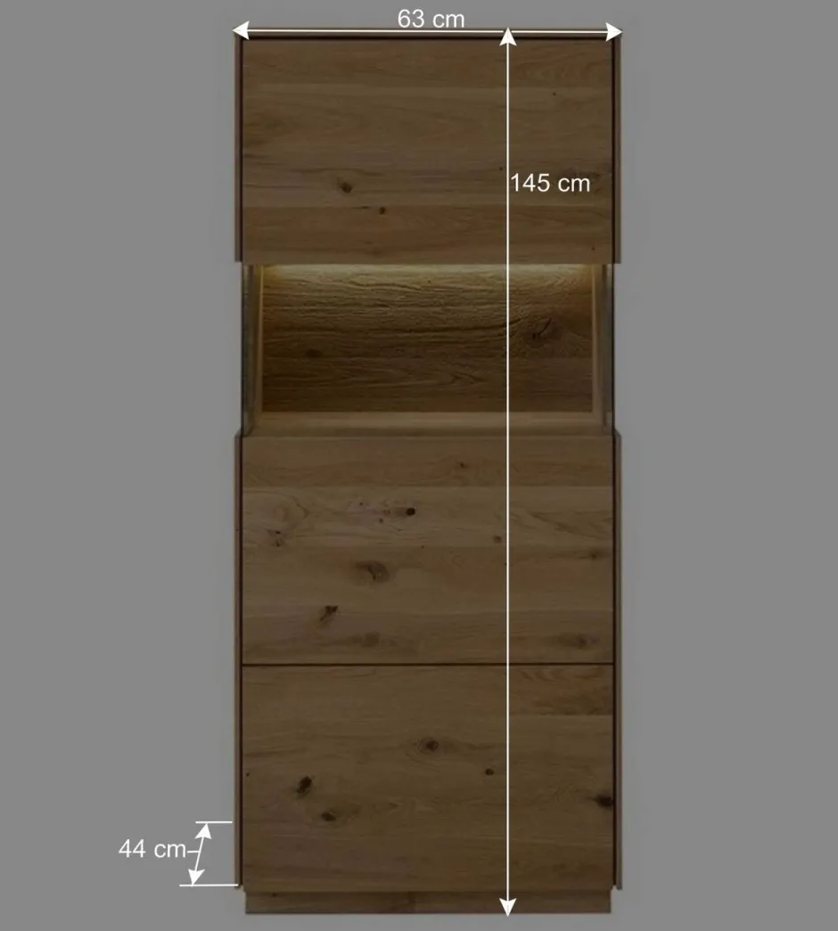 Wohnen 63x145x44 cm 1-türiger Vitrinenschrank aus Massivholz - Obinson