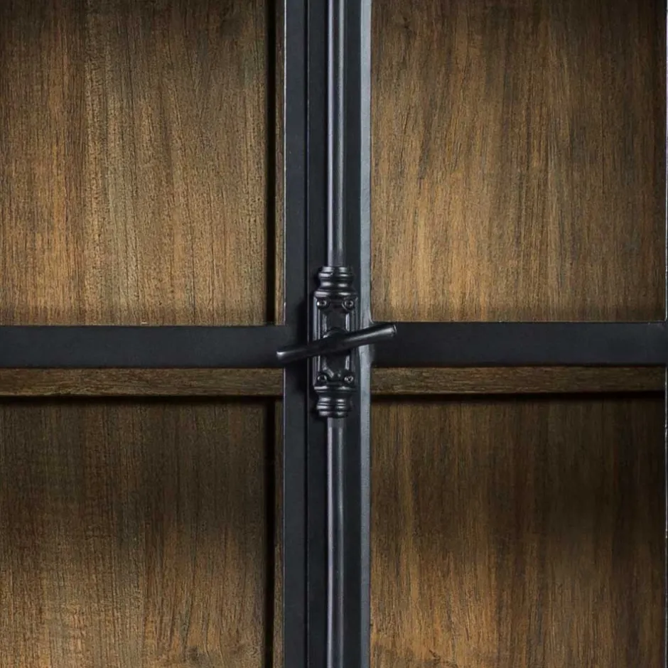 Wohnen 130x230x47 cm Vintage Vitrine Schrank in Schwarz - Niovan