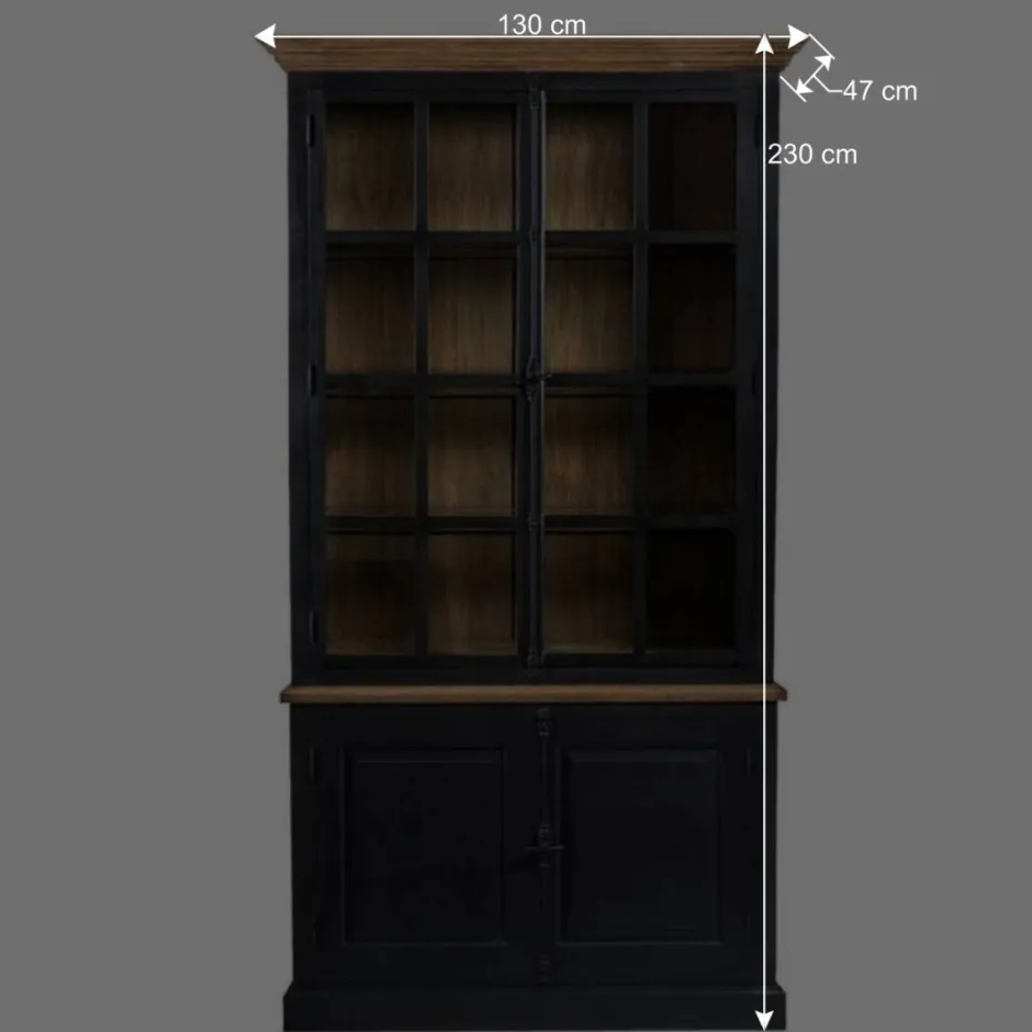 Wohnen 130x230x47 cm Vintage Vitrine Schrank in Schwarz - Niovan