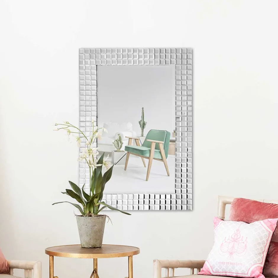 60x90x4 cm Wandspiegel mit Mosaik Rahmen - Solu^Wohnen Outlet