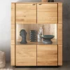 Wohnen 99x127x42 cm Wildeiche Highboard mit Rauchglas Einsätzen - Cibao