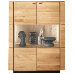 Wohnen 99x127x42 cm Wildeiche Highboard mit Rauchglas Einsätzen - Cibao