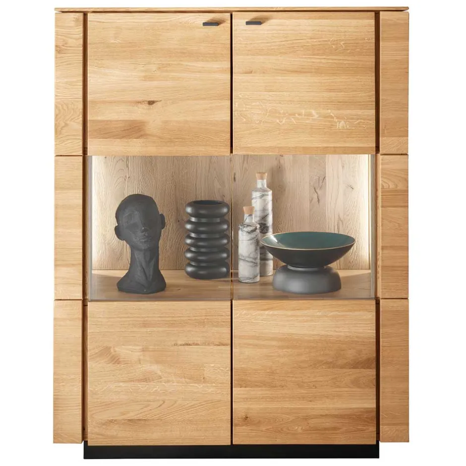 Wohnen 99x127x42 cm Wildeiche Highboard mit Rauchglas Einsätzen - Cibao