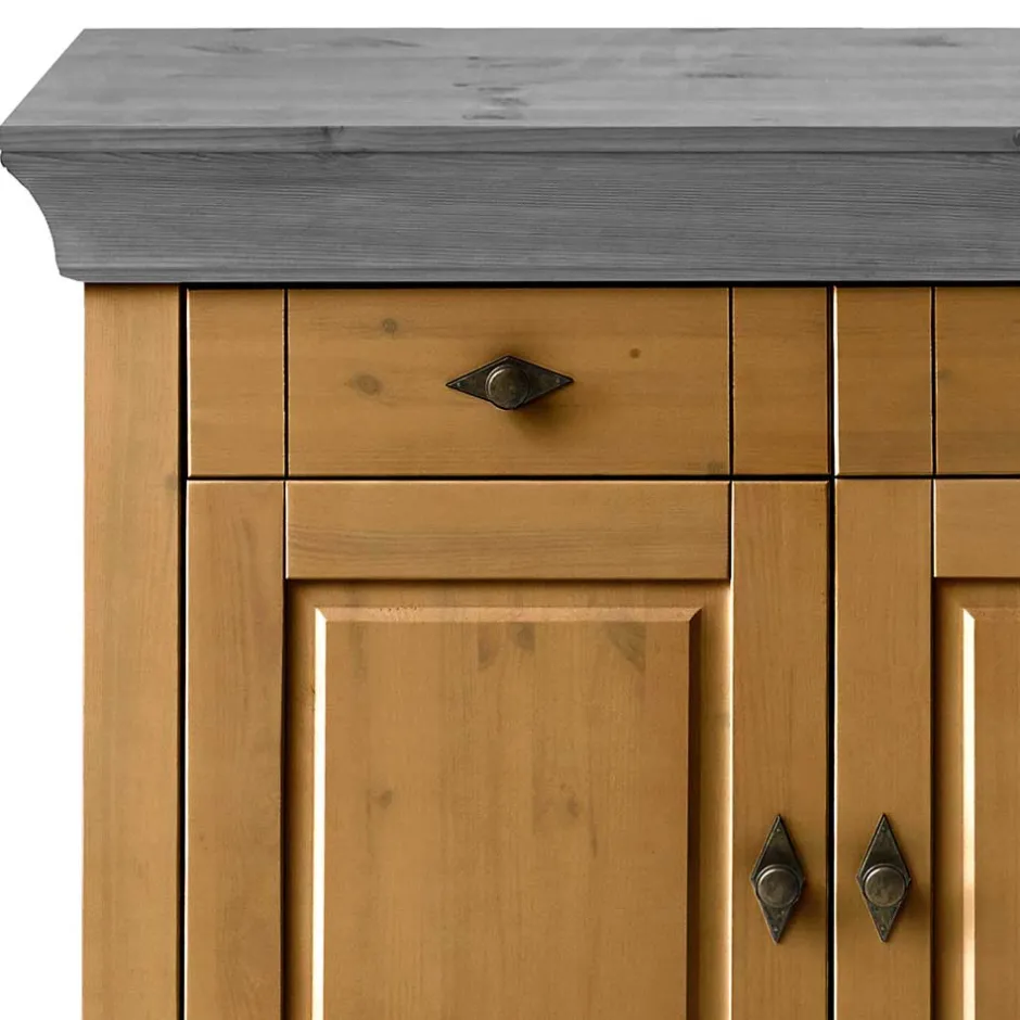 108x85x45 Country Kommode in Kiefer Lauge & Grau - Eshelas^Wohnen Online
