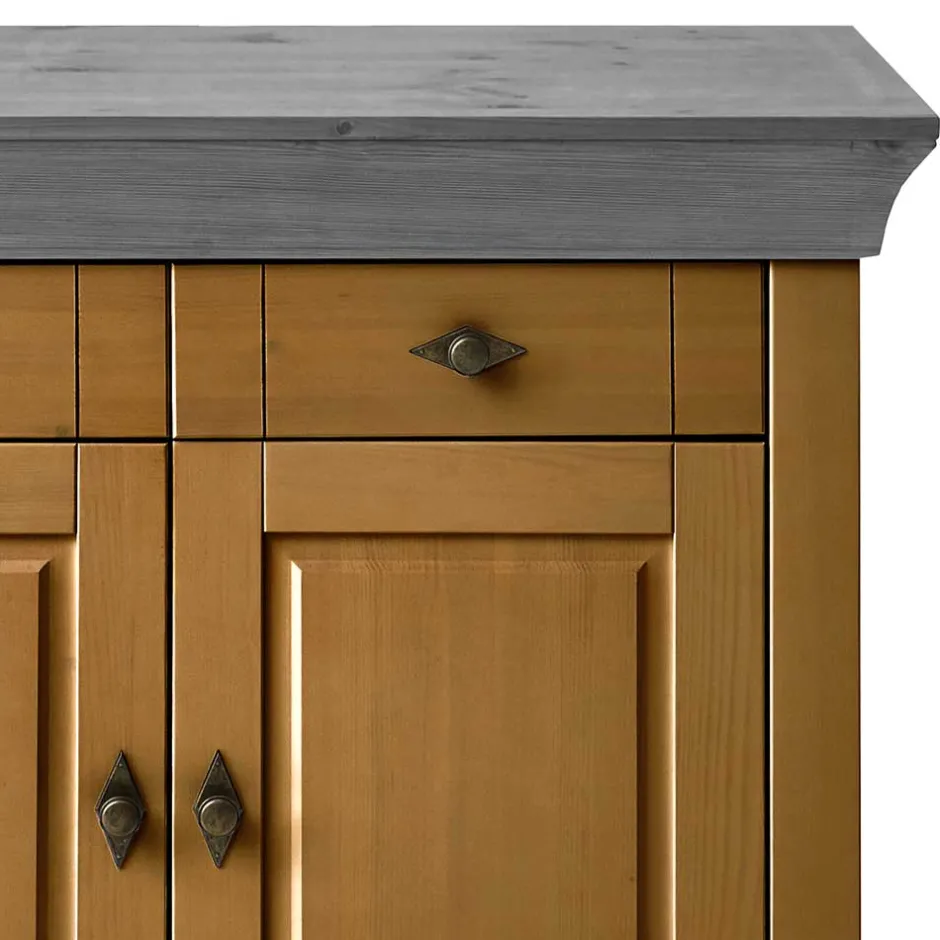 108x85x45 Country Kommode in Kiefer Lauge & Grau - Eshelas^Wohnen Online
