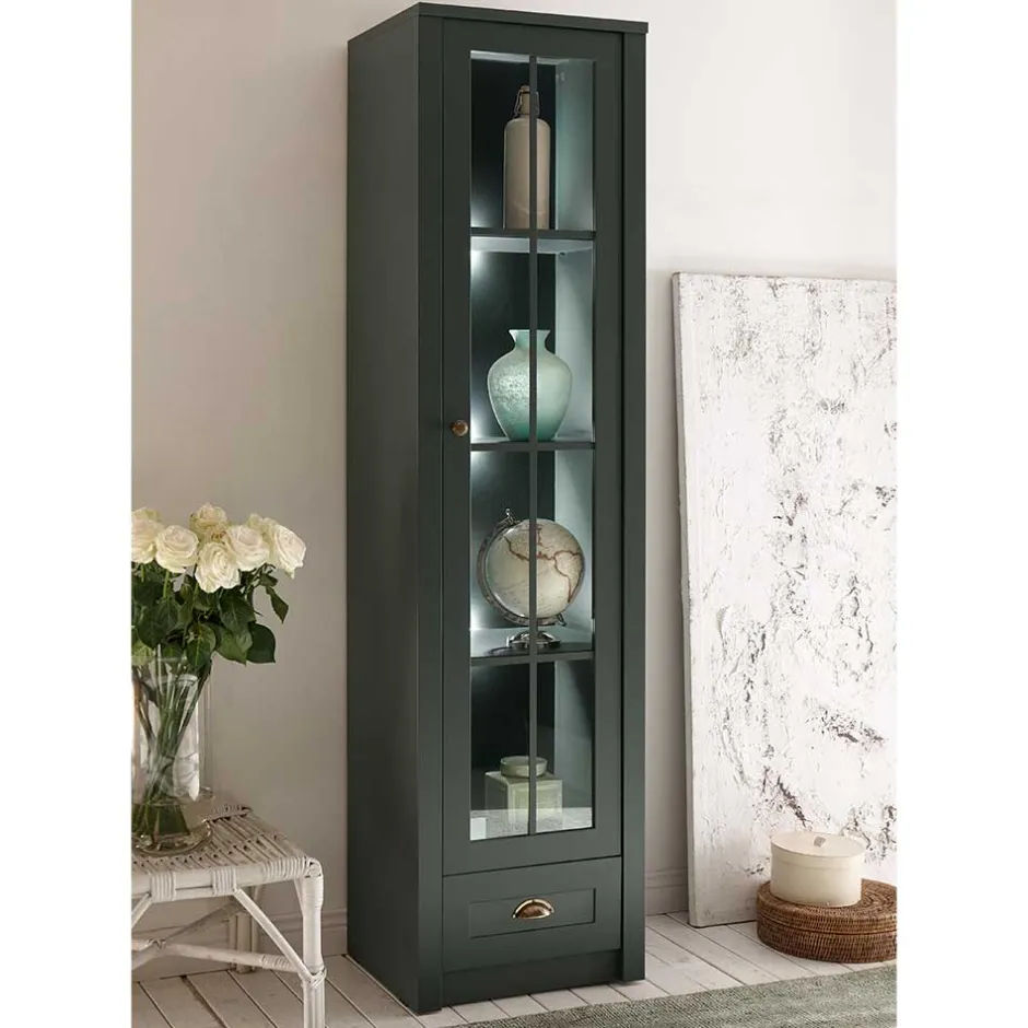 50x197x43 Country Vitrine in Dunkelgrün - Niestov^Wohnen Hot