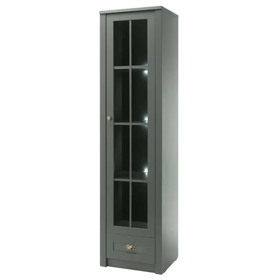 50x197x43 Country Vitrine in Dunkelgrün - Niestov^Wohnen Hot