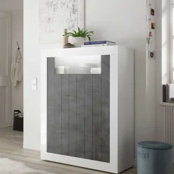 Wohnen 110x144x43 Design Highboard in Weiß Glanz - Voskala