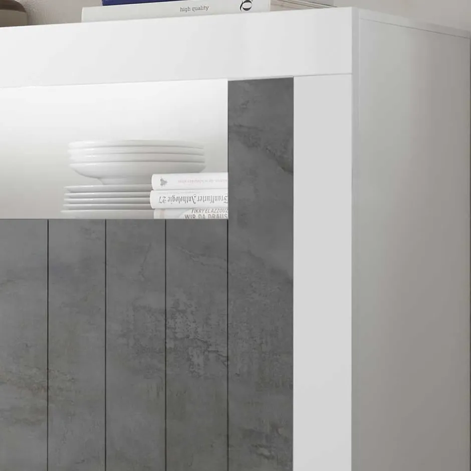 Wohnen 110x144x43 Design Highboard in Weiß Glanz - Voskala