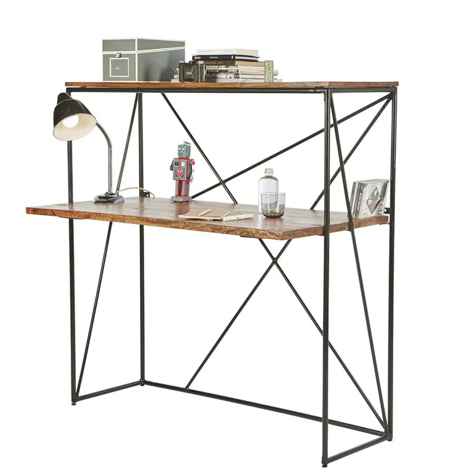 Wohnen 120x122x60 Design Schreibtisch aus Holz & Metall - Offia