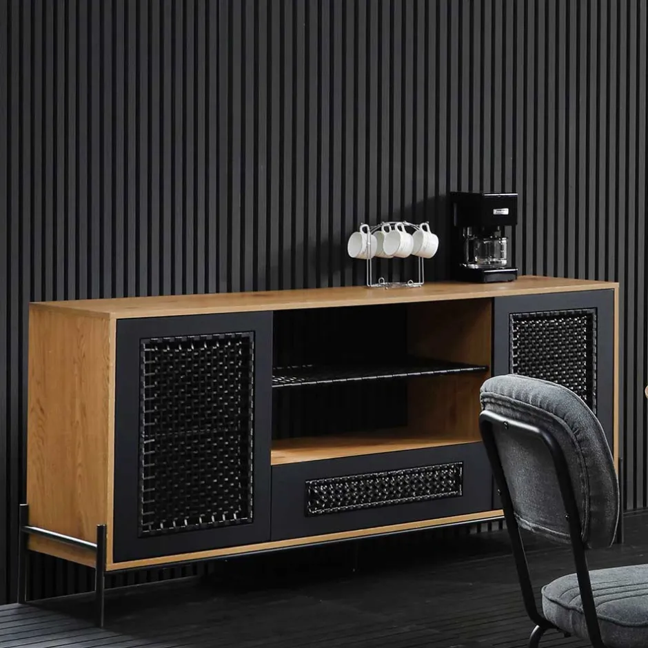 164x76x43 Design Sideboard mit Kunstrattan Geflecht - Zavias^Wohnen New