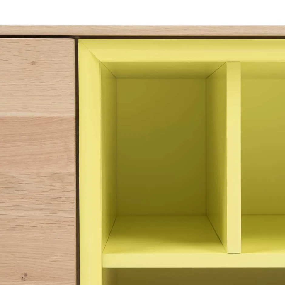 Wohnen 205x63x40 Designer Lowboard in Eiche Bianco & Gelb - Enifra