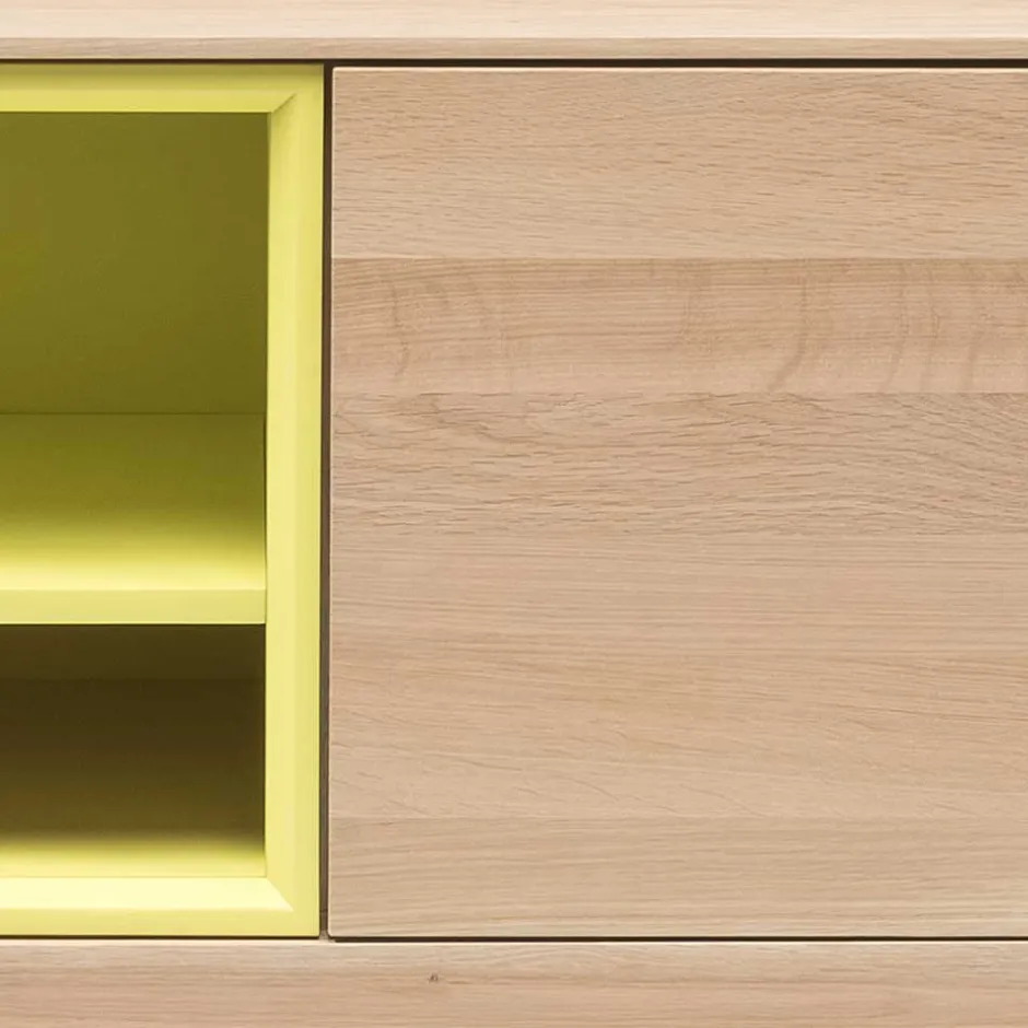 Wohnen 205x63x40 Designer Lowboard in Eiche Bianco & Gelb - Enifra